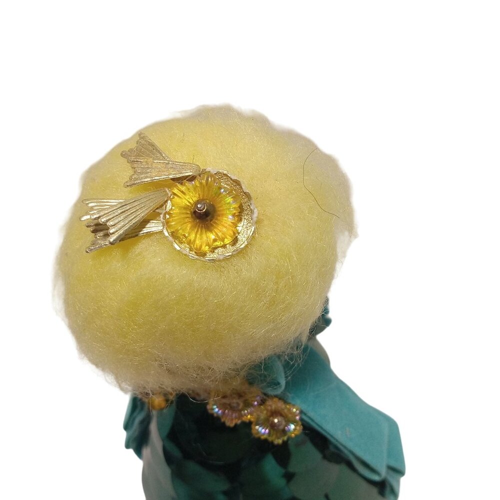 Vintage Handmade Blonde Doll in Green Sequin Dress Blue Felt Trim 60s DIY Kit - Picture 6 of 11
